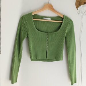 OAK+FORT Apple Green Square Neck Knit Top